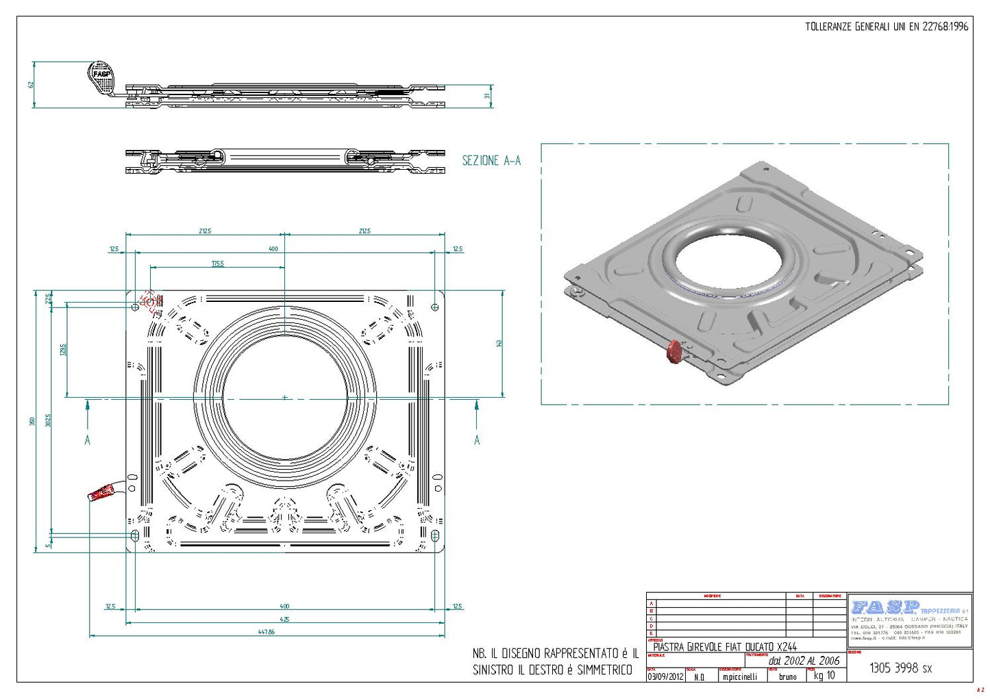 FASP Fiat Ducato, Boxer, Relay Single Seat Swivel Base (1994-2006)