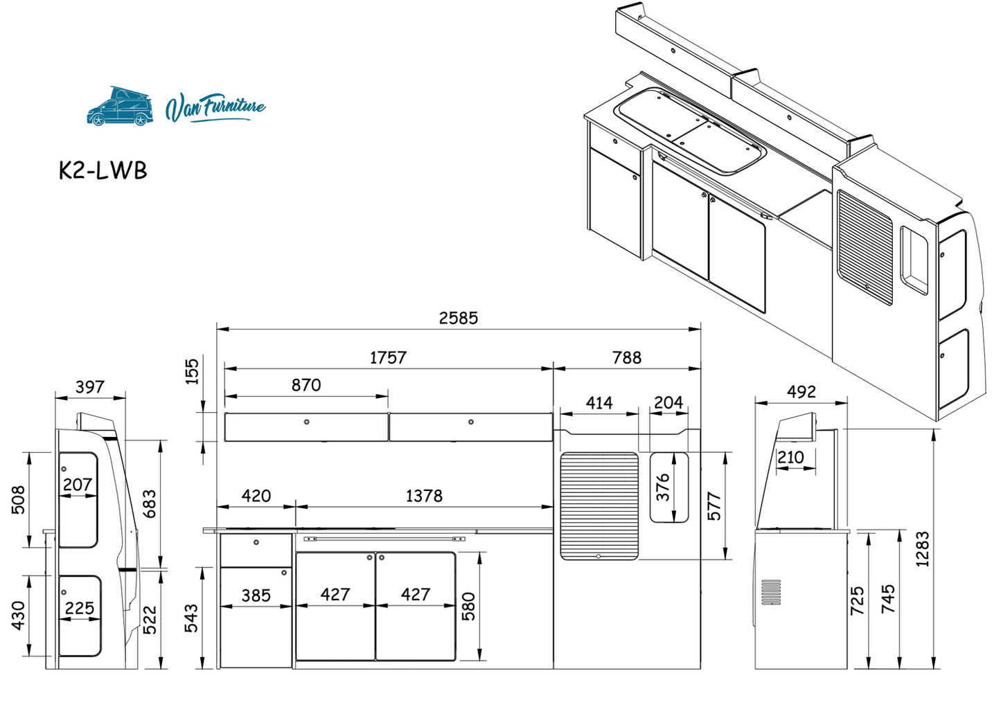 VW T5/T6 Campervan Kitchen Interior Unit With Trim