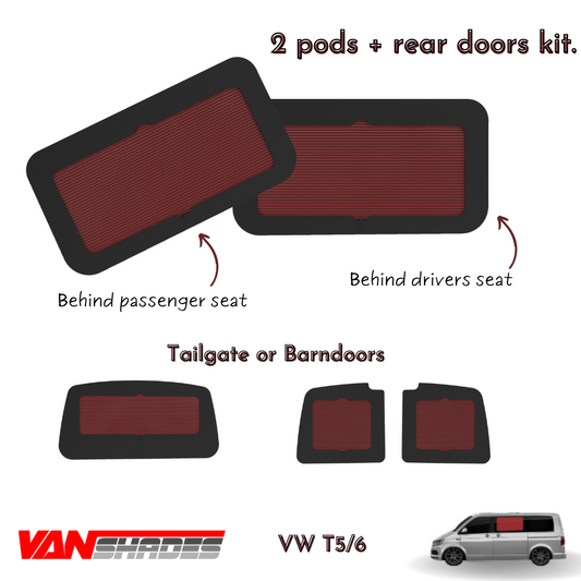 VW T5/6 - Vanshades - 2 Window Pods® + Rear Door Kit