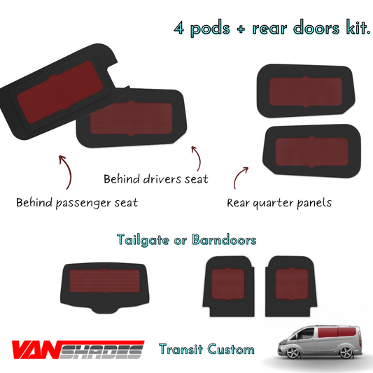 Ford Transit Custom - Vanshades - 4 Window Pods® + Rear Door Kit
