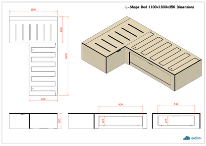 Low Height Laminated L Shaped Universal Bed