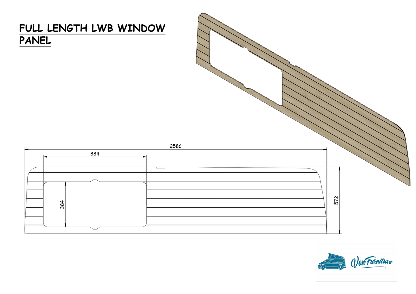 Oak Window Panel/Splashback Full Length - VW T5/T6