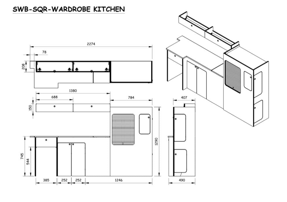 Square Backed Universal Campervan Kitchen Interior Unit